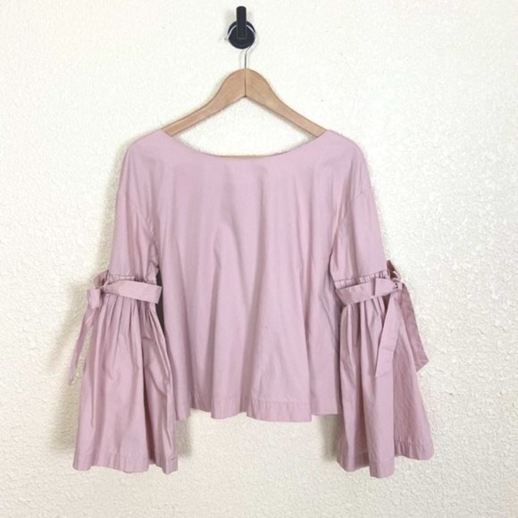 Free People So Obviously Yours Bell Sleeve Top Womens Small Blush Pink Cotton - Picture 7 of 13